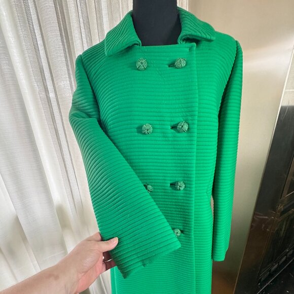 Vintage 60s fall coat, Kelly green ribbed textured, maxi length, size 6/8 (S/M) - Picture 4 of 16
